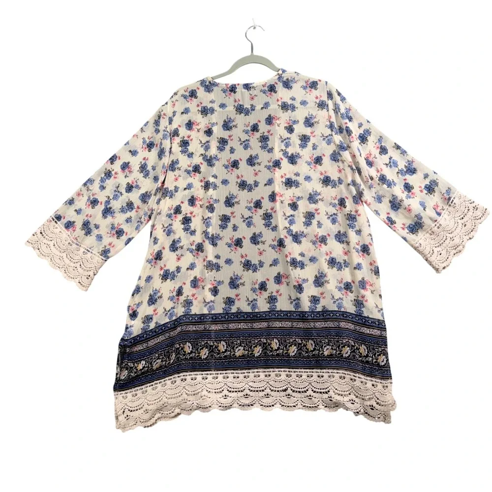 Boho Floral Crochet Lace Kimono Womens XL Cottagecore Festival Cardigan‎